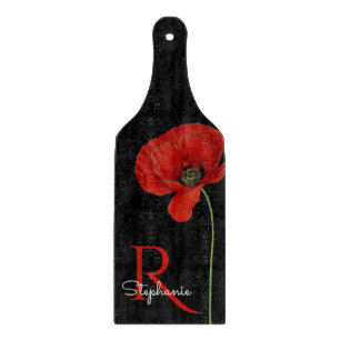Personalised Red Poppy on Black  Cutting Board