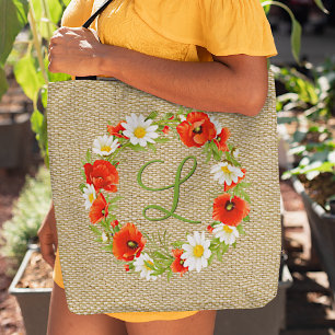 Personalised Red Poppy White Yellow Daisy Flowers Tote Bag