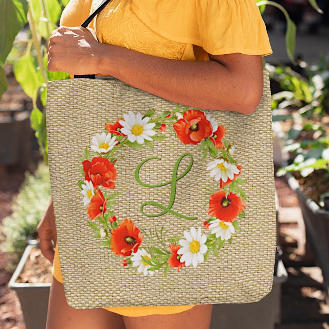 Personalised Red Poppy White Yellow Daisy Flowers Tote Bag (Creator Uploaded)
