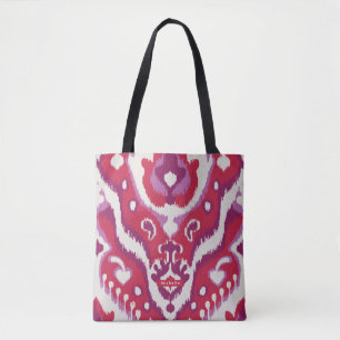 Personalised red purple Ikat Pattern Bridesmaid Tote Bag
