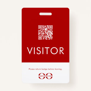 Personalised Red QR Code Visitor Badge with Logo ID Badge