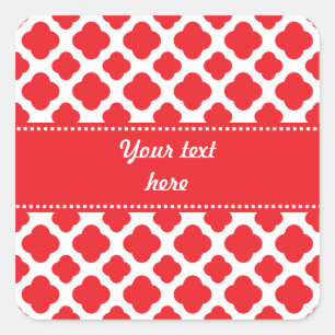 Personalised Red Quatrefoil Pattern Square Sticker