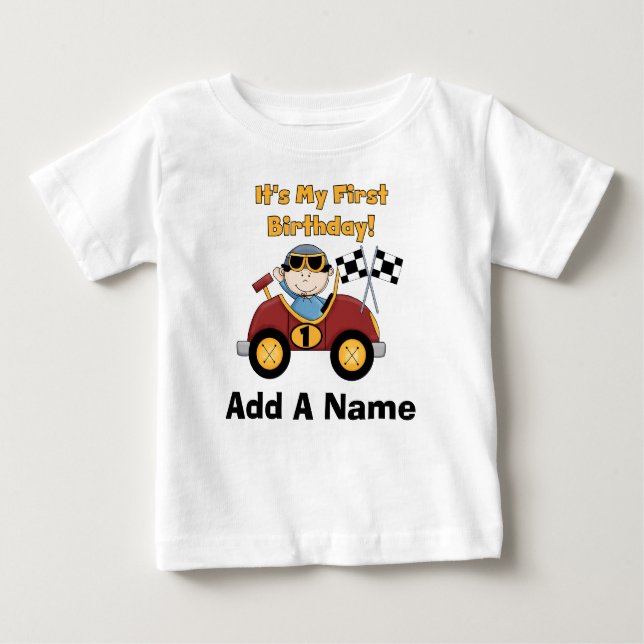 Personalised Red Race Car 1st Birthday Tshirt (Front)