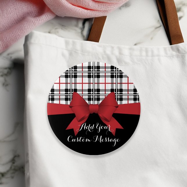 Personalised Red Ribbon and Tartan Plaid 7.5 Cm Round Badge (Creator Uploaded)