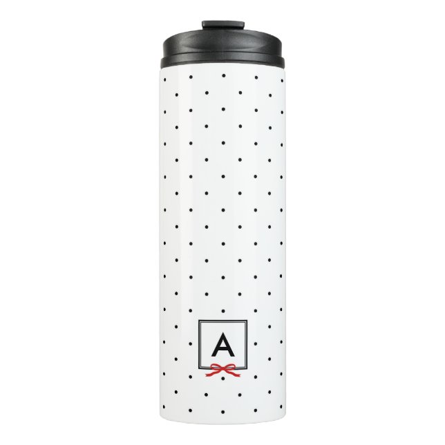 Personalised Red Ribbon Polka Dot Pattern Monogram Thermal Tumbler (Front)