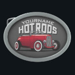 Personalised Red Roadster Vintage Hot Rod Shop Belt Buckle<br><div class="desc">Personalised Custom NAME Red Roadster Hot Rod Shop Garage Gifts - Personalise with your Name or Custom Text - The ultimate UNIQUE gift for that Hot Rod,  Custom Classic Car Enthusiast!</div>