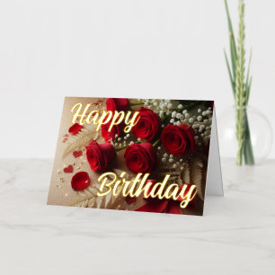 Personalised red Rose Elegant Birthday Wish Foil Greeting Card