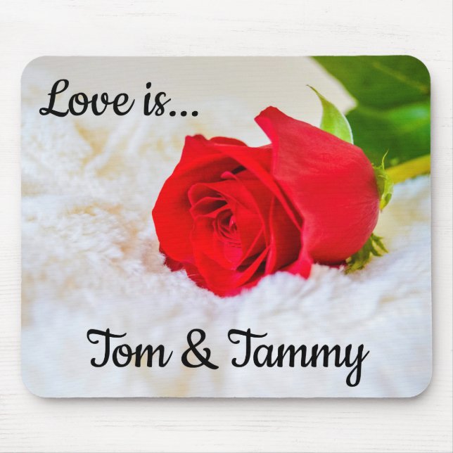 Personalised Red Rose Love is Mouse Pad (Front)