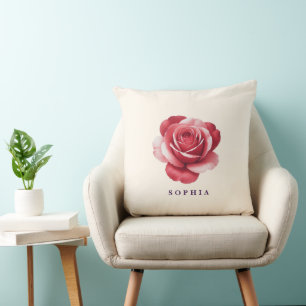 Personalised Red Rose Throw Pillow Elegant