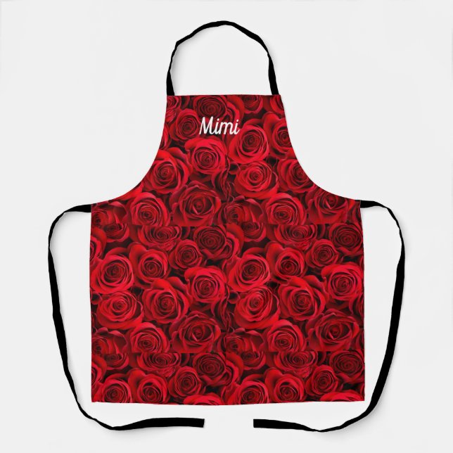Personalised red roses All-Over Print Apron (Front)