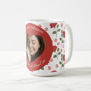 Personalised Red Roses and Cat Paw Prints Photo Coffee Mug