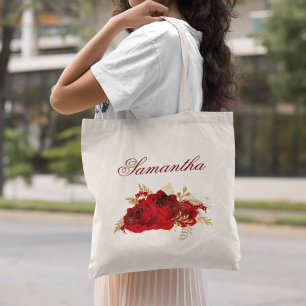 Personalised Red Roses Floral Wedding Tote Bag