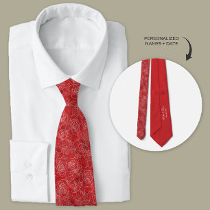 Personalised Red Roses Wedding Neck Tie