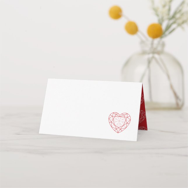 Personalised red ruby heart place guest place card (Front)