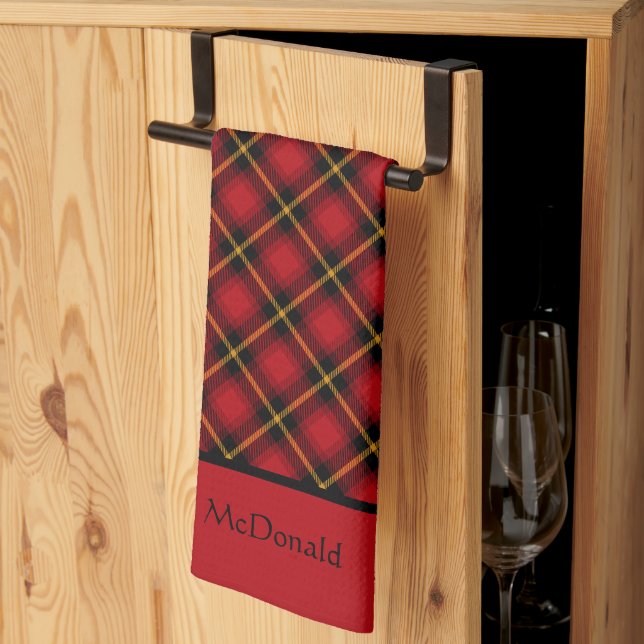 Personalised Red Scottish Plaid Red  Tea Towel (Thirds Fold)