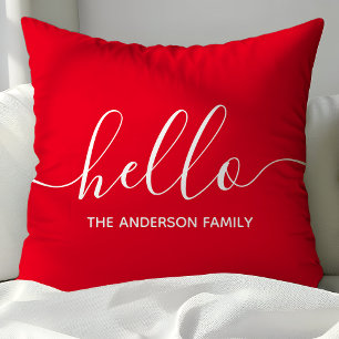 Personalised Red Script Hello Cushion