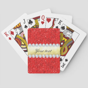 Personalised Red Sequins, Gold Foil, Diamonds Playing Cards