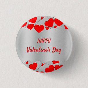 Personalised Red Silver Hearts Pattern on silver 3 Cm Round Badge