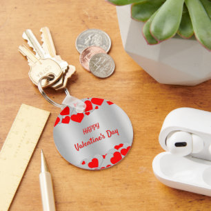  Personalised Red Silver Hearts Pattern on silver Key Ring