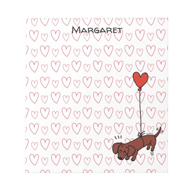 Personalised Red Smooth Dachshund Heart Balloon Notepad (Front)
