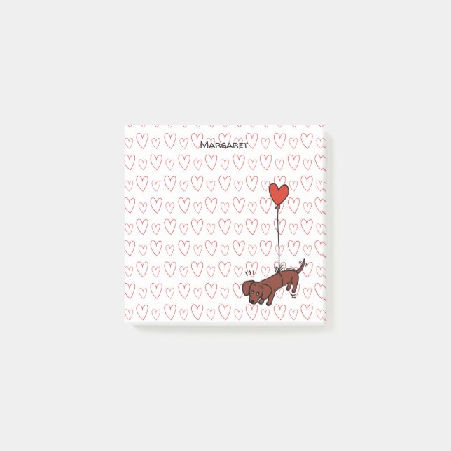 Personalised Red Smooth Dachshund Heart Balloon Post-it Notes (Front)