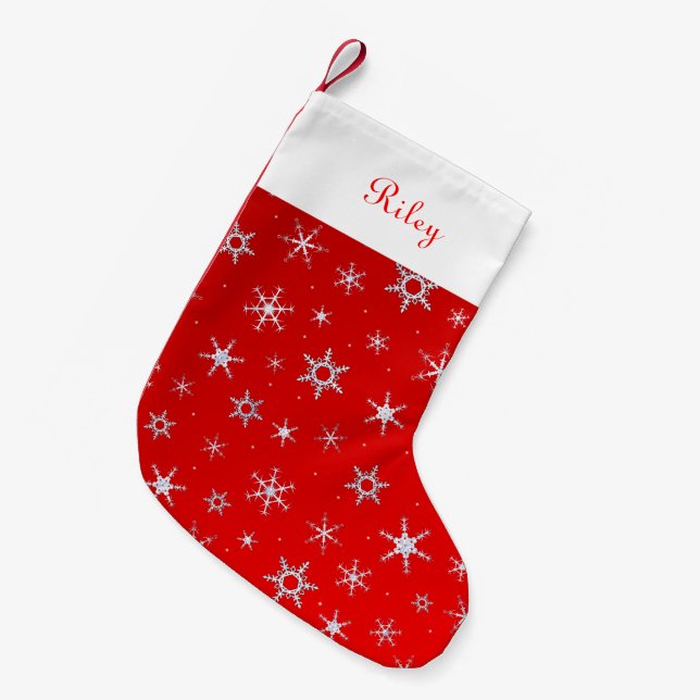 Personalised Red Snowflakes Small Christmas Stocking (Front (Hanging))