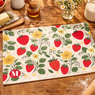 Personalised Red Strawberry Garden Fruit Tea Towel