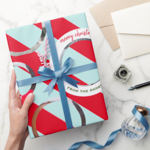 Personalised Red Stripe Fab Christmas Three Photo Wrapping Paper