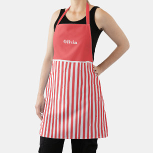 Personalised Red Stripe Pattern Apron. Apron