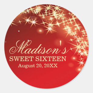 Personalised Red Sweet 16 Sticker with Gold Stars
