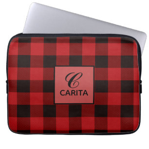 Personalised Red Tartan Plaid Electronics Bag