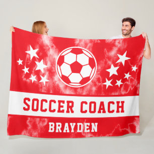 Personalised Red Tie Dye Soccer Coach Name Fleece Blanket