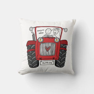 Personalised Red Tractor Country Farm Wedding Cushion