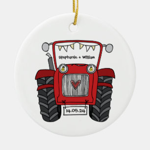 Personalised Red Tractor Country Wedding Gift Ceramic Ornament