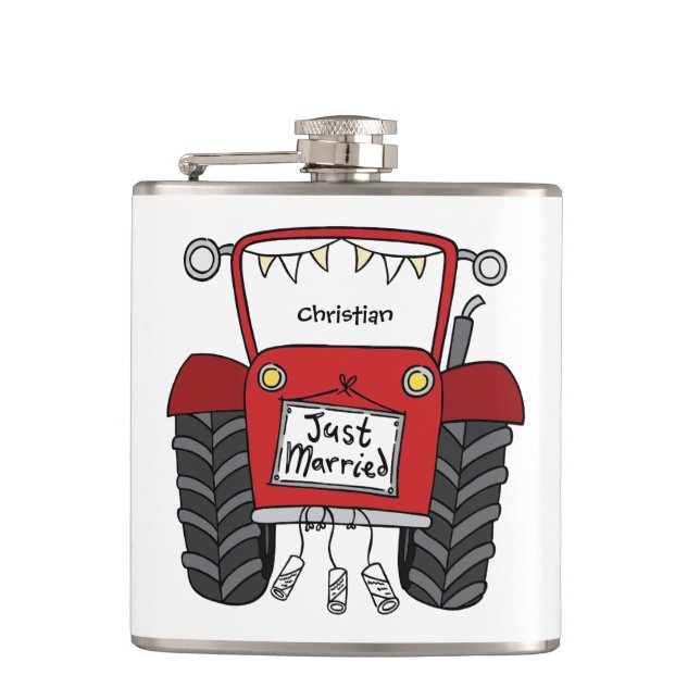 Personalised Red Tractor Country Wedding Gift Hip Flask (Front)