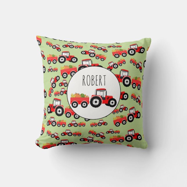 Personalised Red Tractor Truck Farm Produce Cushion (Front)