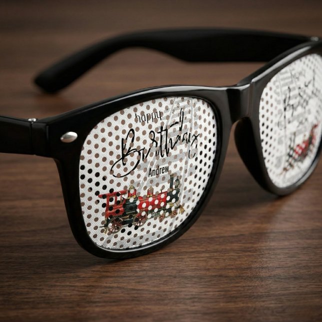 Personalised Red Train Birthday Party Glasses (All aboard for a fun birthday look.)