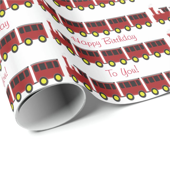 Personalised Red Train Design Birthday Wrapping Paper (Roll Corner)