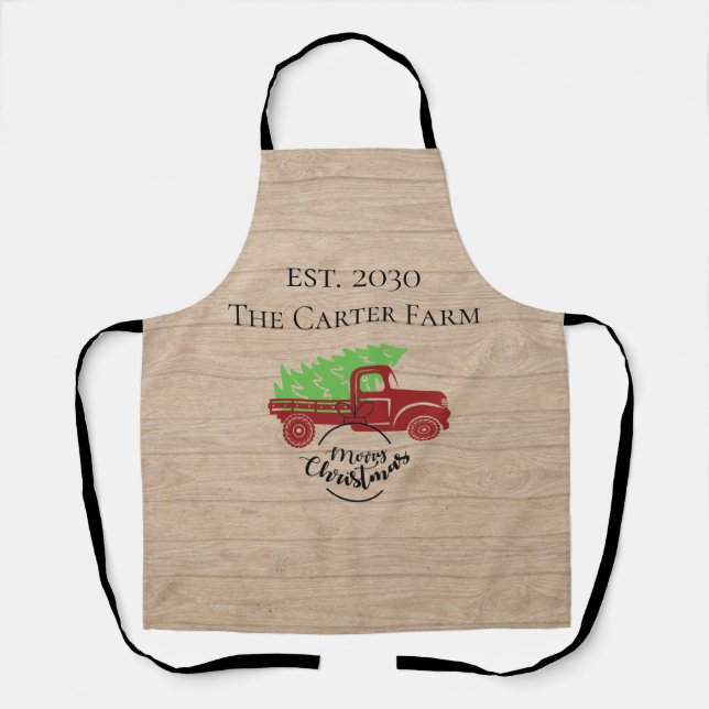 Personalised Red Truck Christmas Tree Apron (Front)