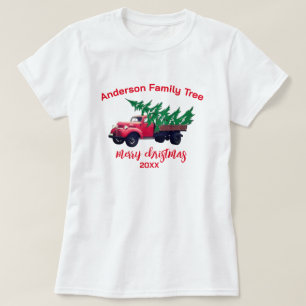 Personalised Red Truck Merry Christmas Family  T-Shirt