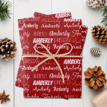 Personalised Red Typography Name Collage Christmas Wrapping Paper Sheet<br><div class="desc">Festive red Christmas name collage wrapping paper decorated in nine different fonts spelling your name in white. Cute custom kids gift wrap with fun typography in white.</div>
