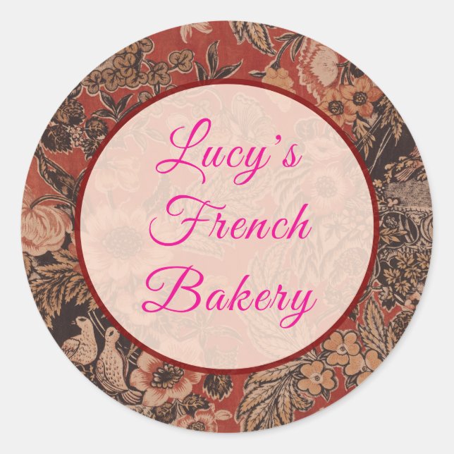 Personalised Red Vintage Botanical William Morris Classic Round Sticker (Front)