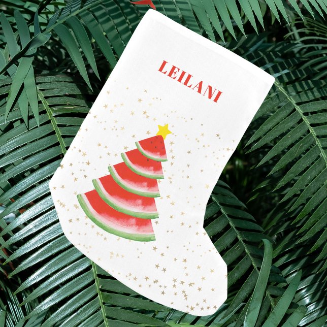 Personalised Red Watermelon Christmas Tree Small Christmas Stocking (Creator Uploaded)