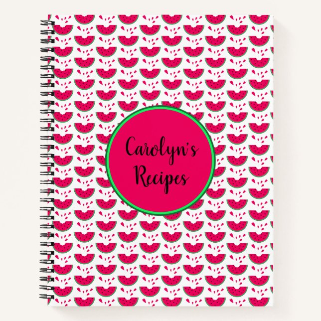 Personalised red watermelon with hearts pattern notebook (Front)