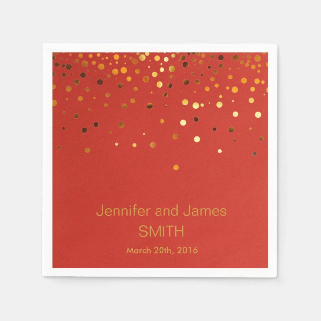 Personalised  Red Wedding Confetti Gold Glitter  Napkin (Front)