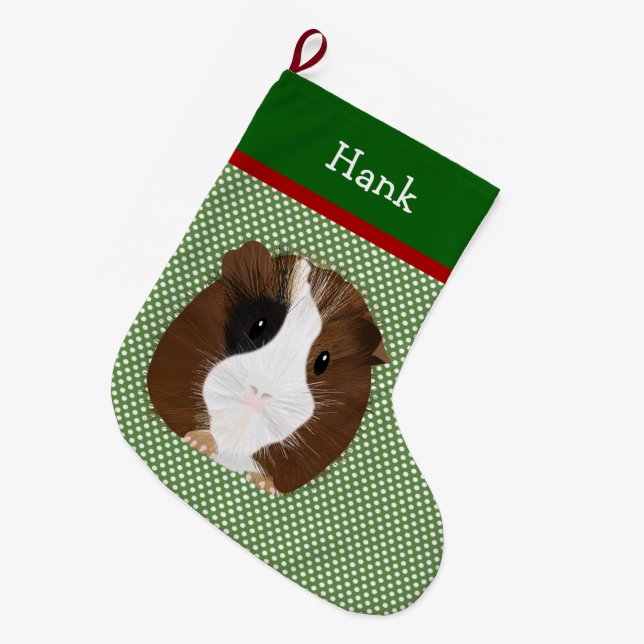 Personalised Red, White And Black Guinea Pig Large Christmas Stocking (Front (Hanging))