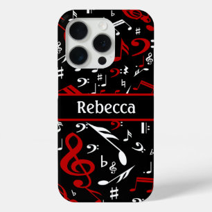 Personalised Red White and Black Musical Notes iPhone 15 Pro Case