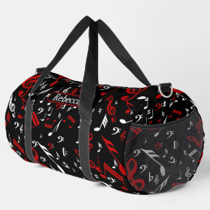 Personalised Red White and Black Musical Notes Duffle Bag