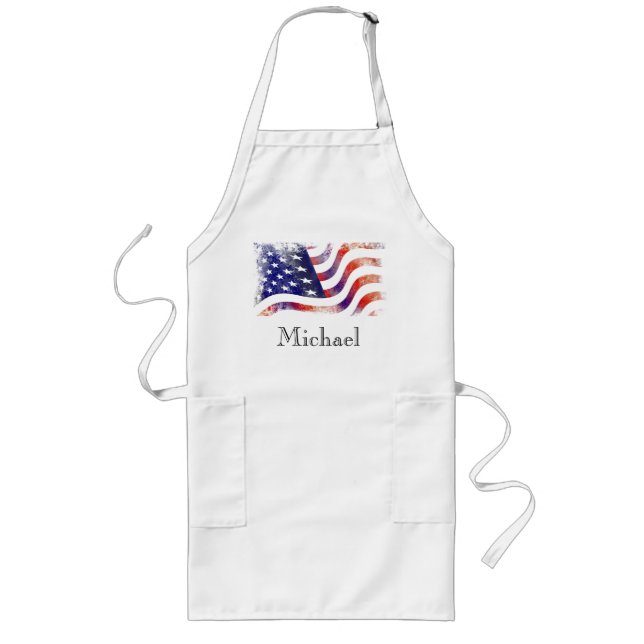 Personalised Red White and Blue American Flag Long Apron (Front)