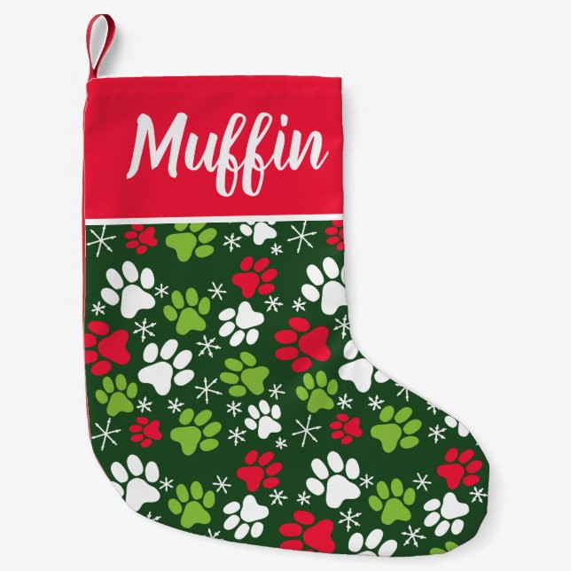 Personalised Red, White and Green Cat's Small Christmas Stocking (Front)